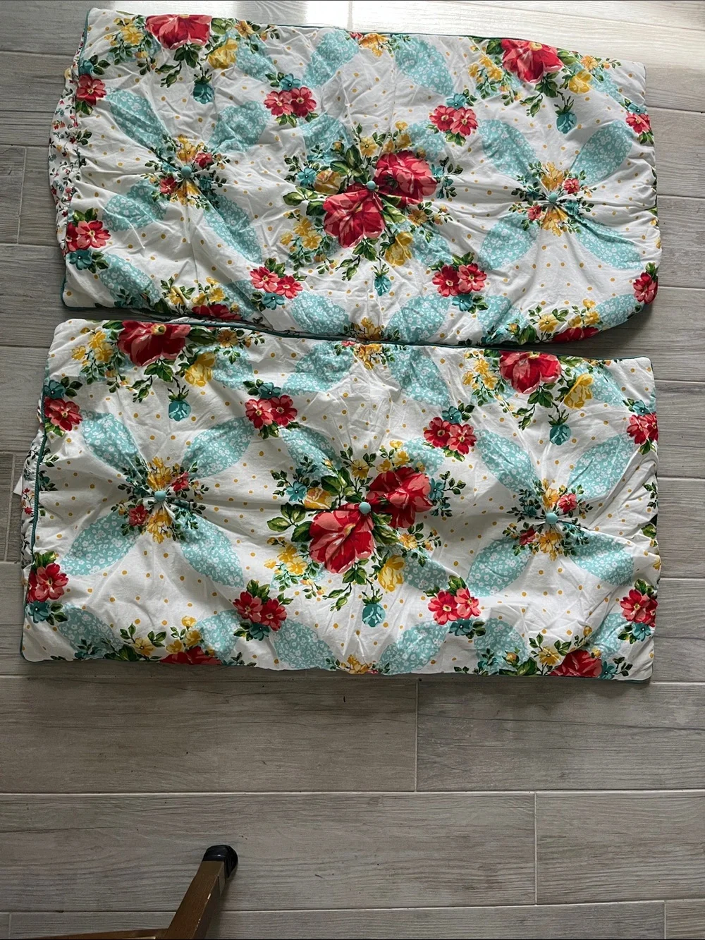 2 Pioneer Woman King Vintage multi floral pillow shams reversible cotton New
